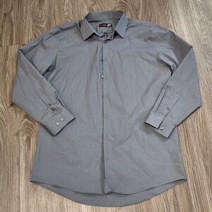 J. Ferrar Gray Long Sleeve Mens Collared Button Down Shirt Slim Fit Sz Large